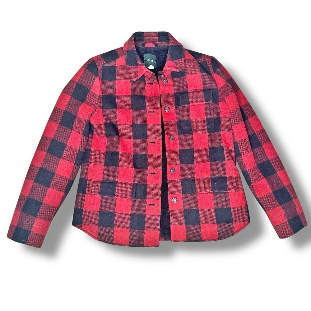 J. Crew Black Red Buffalo Plaid Wool Fleece Lined Jacket Women’s Size 10